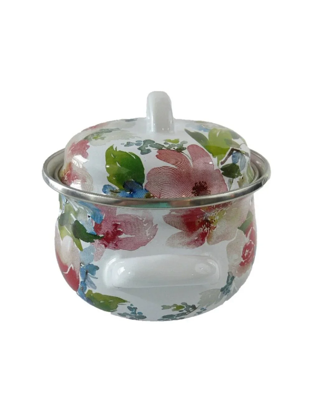 Crofton Casserole Pot Dutch Oven 1 Qt. Floral Enamelware Double Handle With Lid